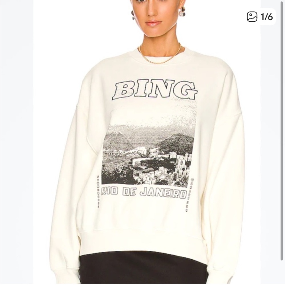 ANINE BING  Jaci Sweatshirt Rio De Janeiro in Cream - Picture 2 of 7